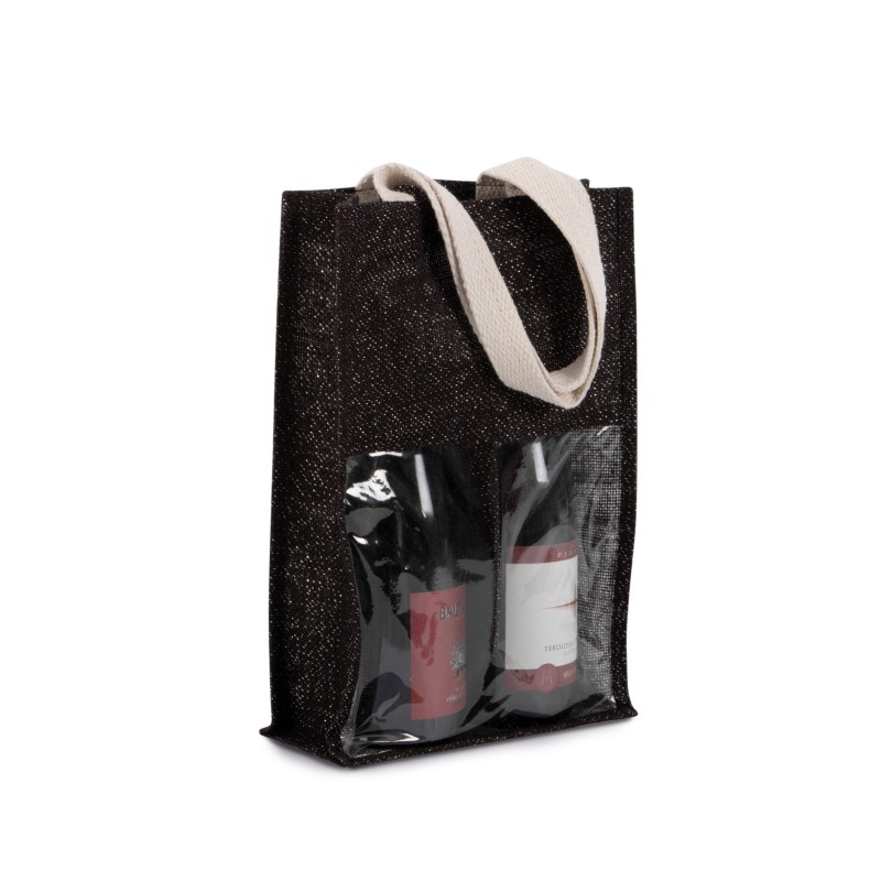 Sac porte-bouteilles en jute Black / Silver FACE SIDE