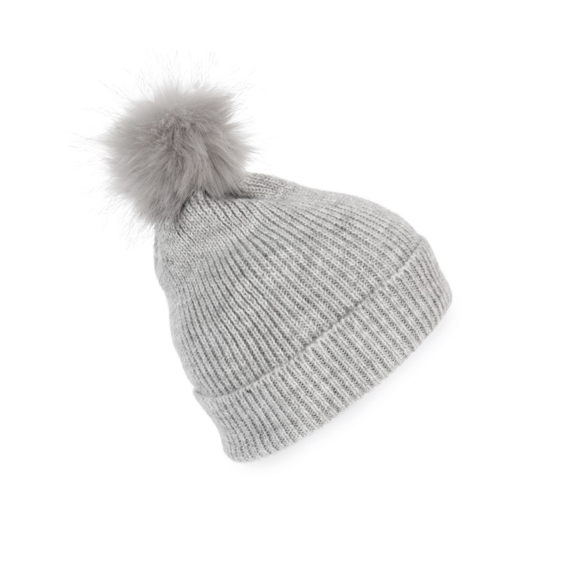 Bonnet à pompon tricoté en fil recyclé Light Grey Heather FACE