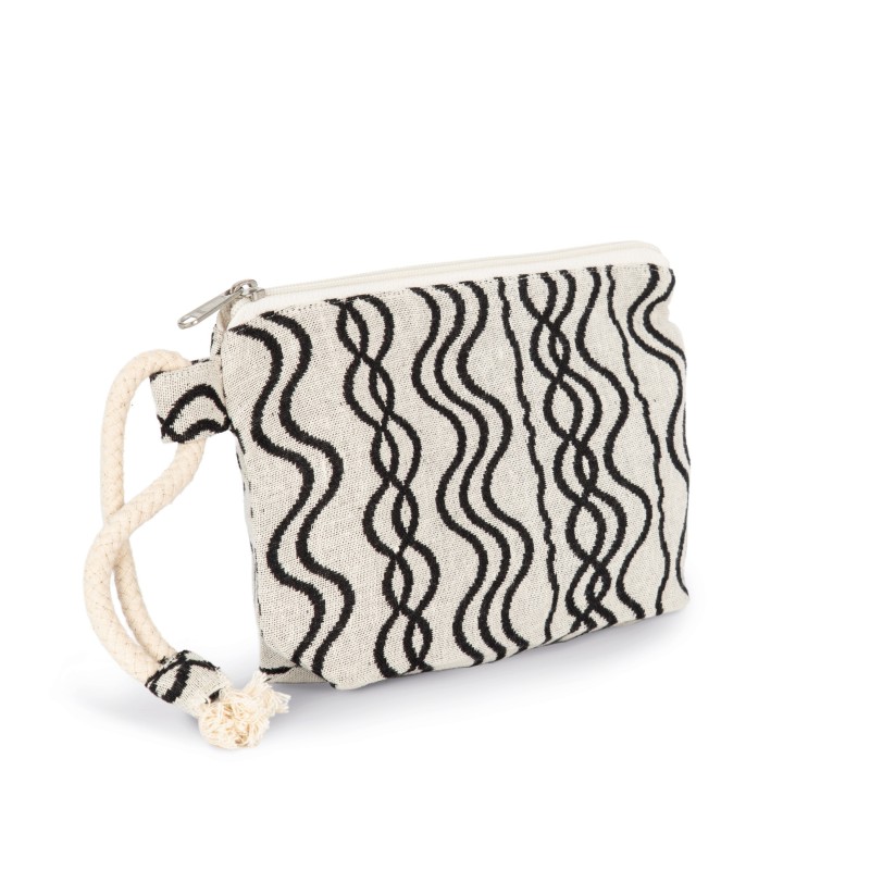 Pochette zippée recyclé - Motif vague Waved Black FACE SIDE