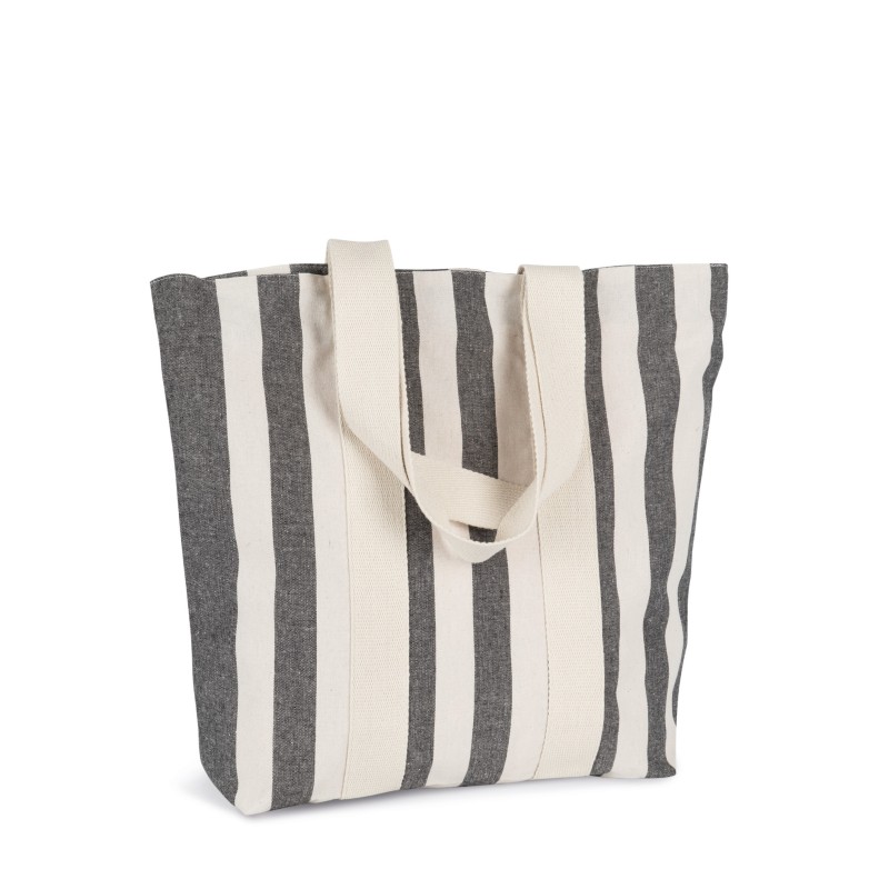 Sac shopping recyclé - Motifs rayés Striped Ecume FACE SIDE
