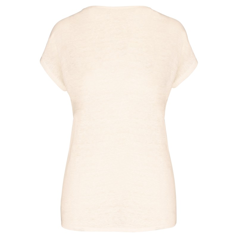 T-shirt en lin col V femme Ivory BACK