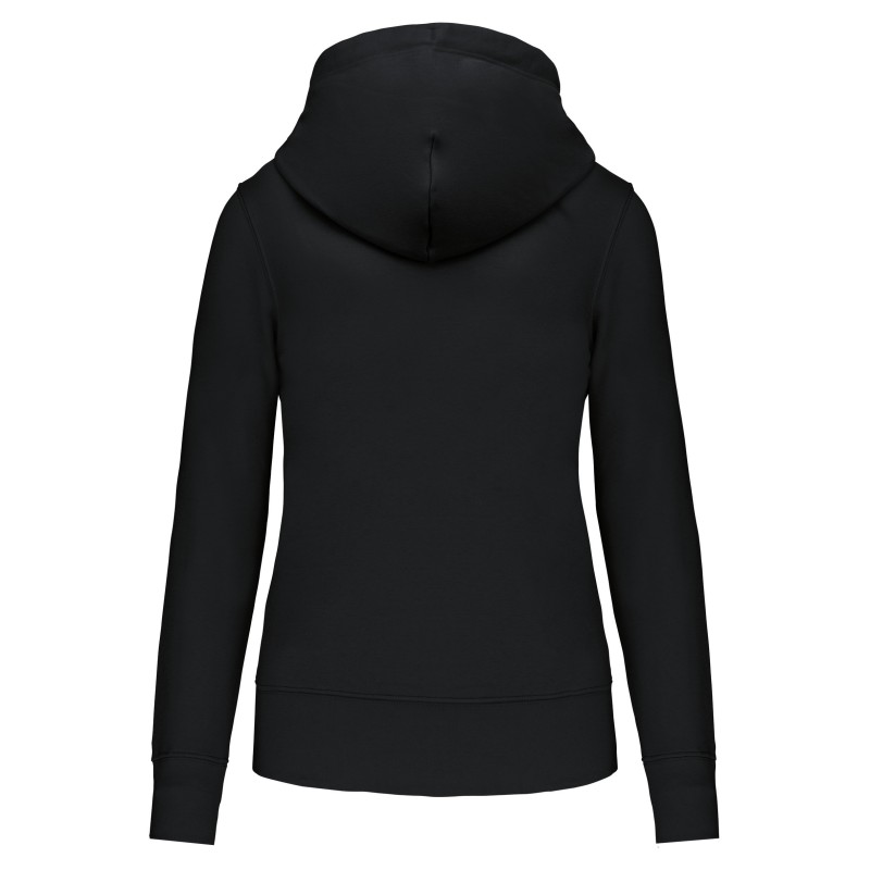 Sweat-shirt écoresponsable zippé à capuche femme Black BACK