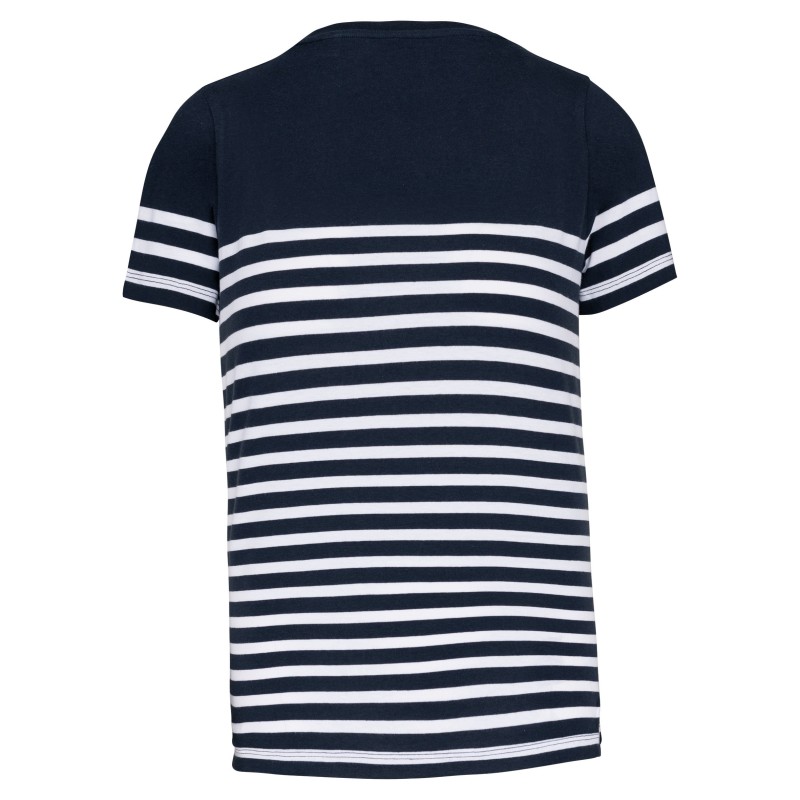 T-shirt marin col rond Bio enfant Navy / White Stripes BACK