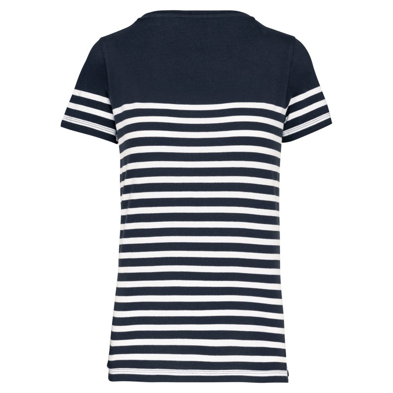 T-shirt marin col rond Bio femme Navy / White Stripes BACK