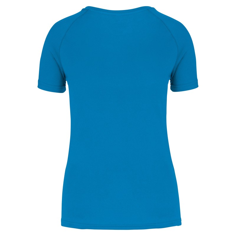 T-shirt de sport à col rond recyclé femme Aqua Blue BACK