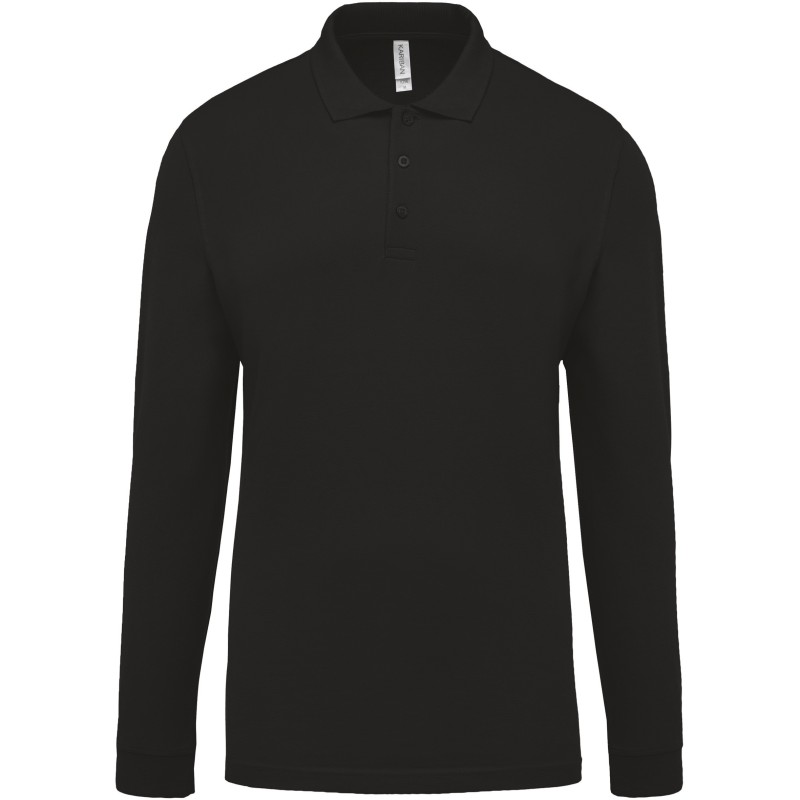 Polo piqué manches longues homme Black FACE