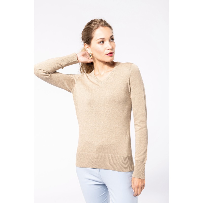 Pull col V femme