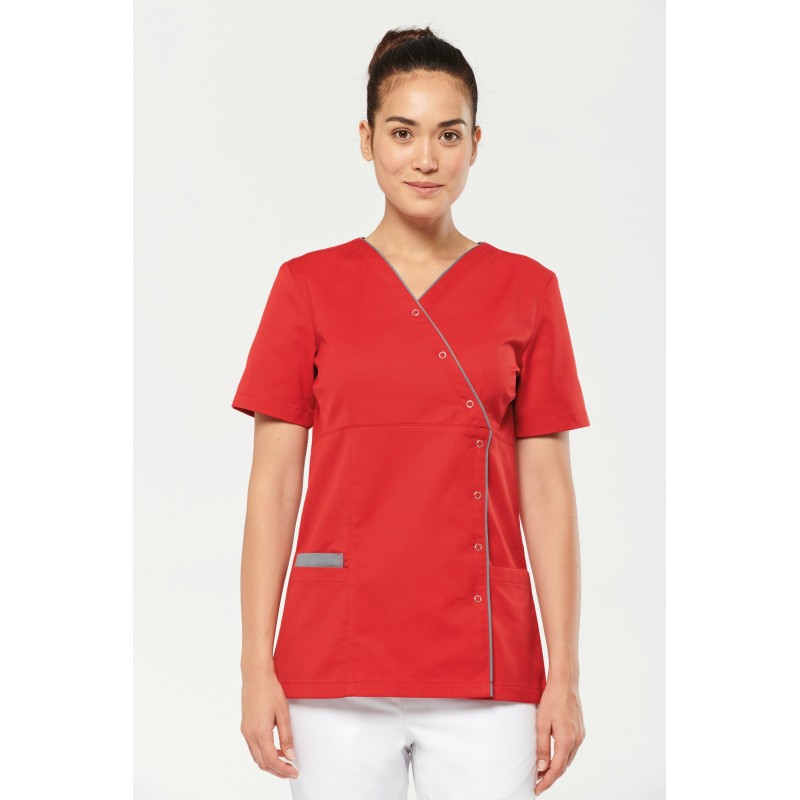 Blouse polycoton avec boutons-pression femme
