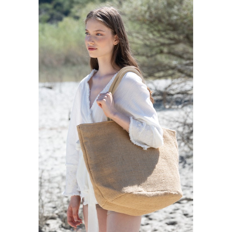 Sac shopping en fils de jute tressée, effet toile tricotée
