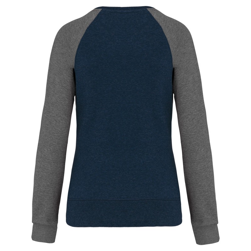Sweat-shirt Bio bicolore col rond manches raglan femme French Navy Heather / Grey Heather BACK