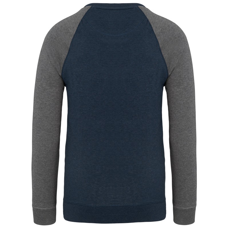 Sweat-shirt Bio bicolore col rond manches raglan homme French Navy Heather / Grey Heather BACK