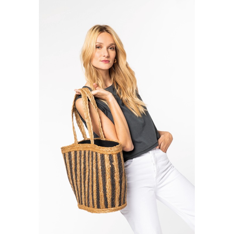 Sac panier rayé en jonc de mer