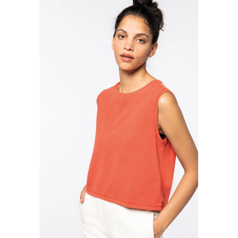 T-shirt crop sans manche femme