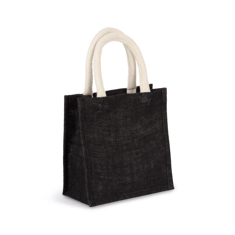 Sac style cabas en toile de jute - petit modèle Black FACE SIDE