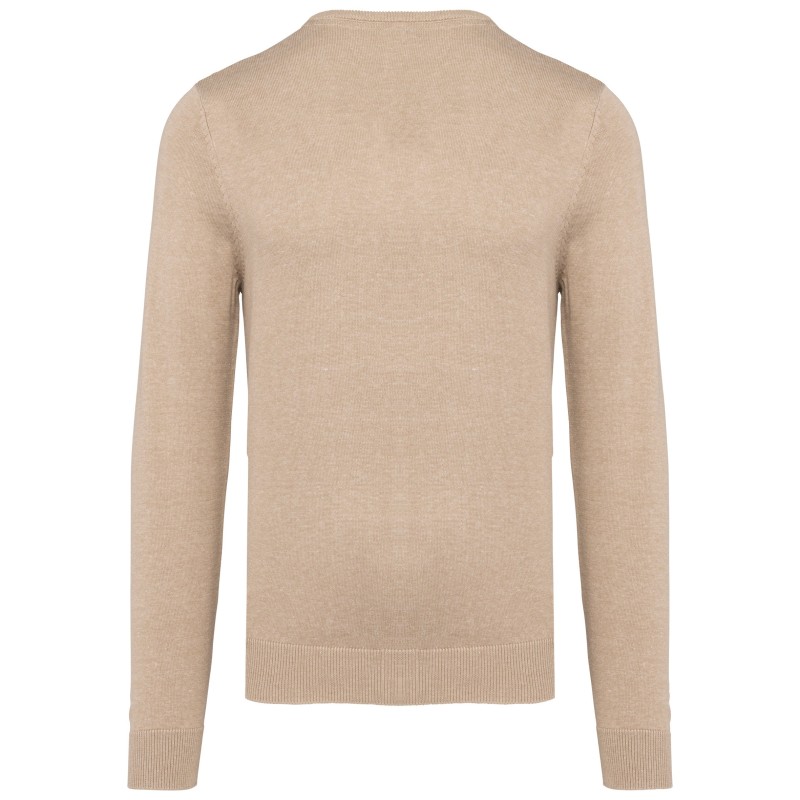 Pull col V homme Beige heather BACK