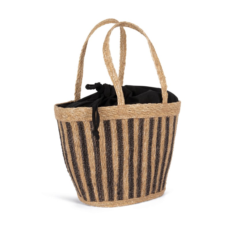 Sac panier rayé en jonc de mer Striped Seagrass Black / Black Night BACK