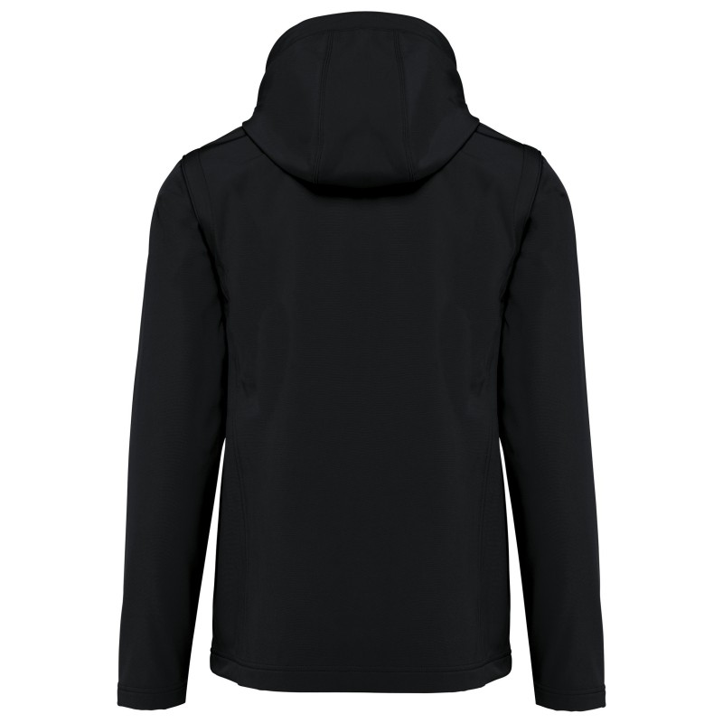 Veste Softshell 3 couches à capuche avec manches amovibles unisexe Black BACK