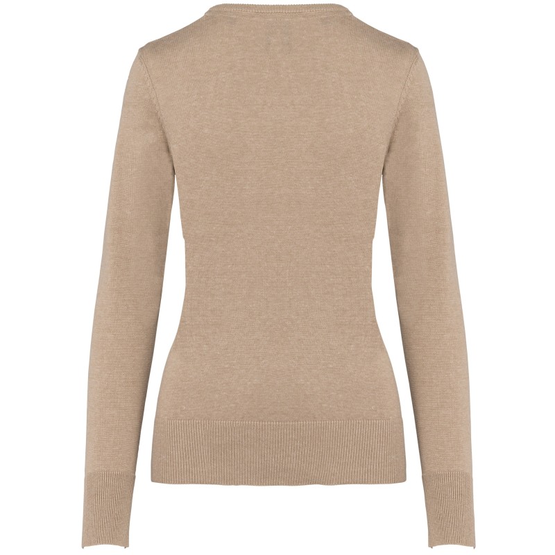 Pull col V femme Beige heather BACK