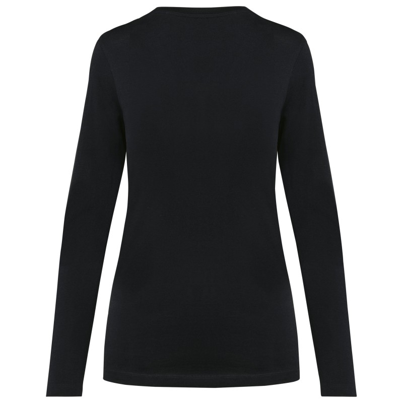 T-shirt Supima® col rond manches longues femme Black BACK