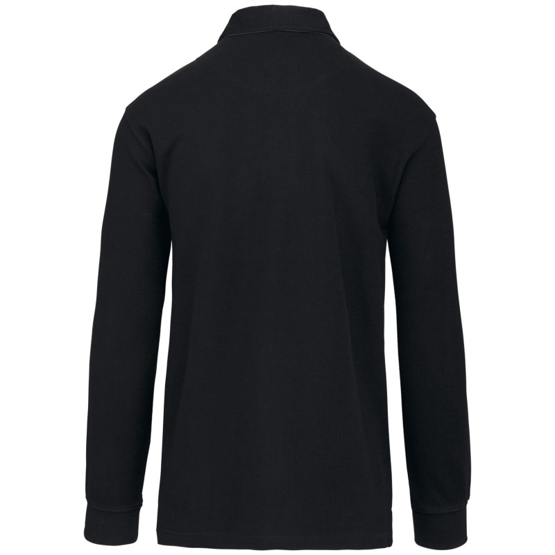 French rib  polo côtelé manches longues Black / Dark Grey BACK