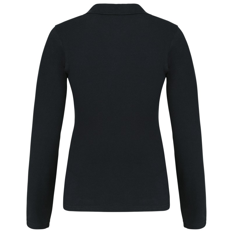 Polo piqué manches longues femme Black BACK