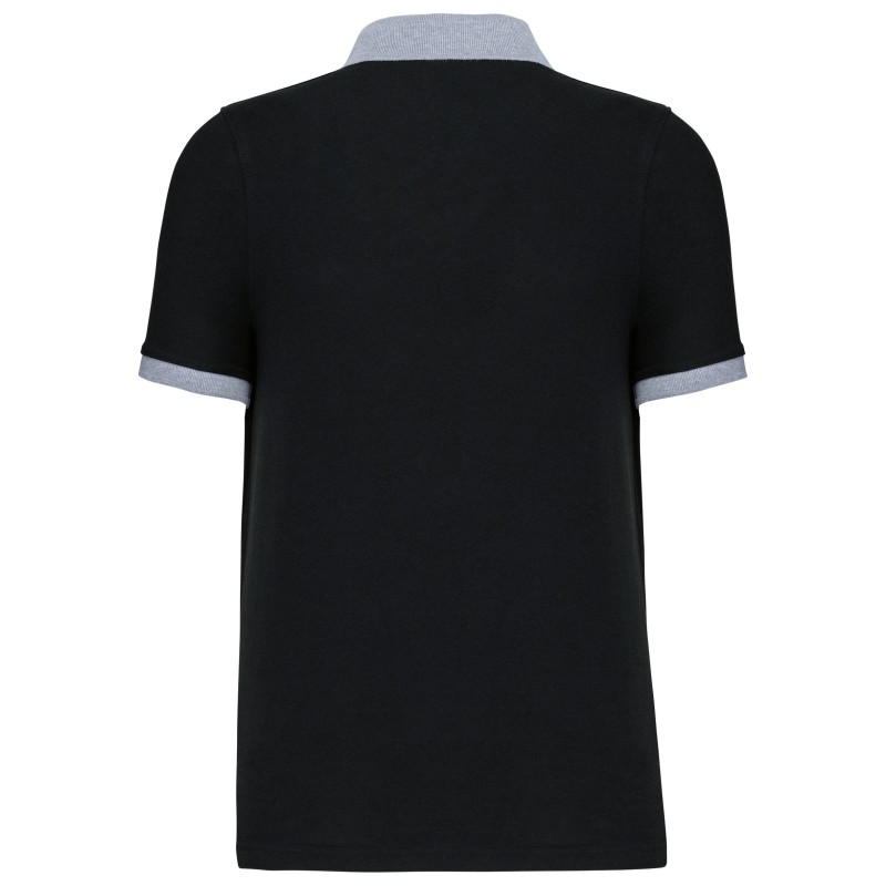 Polo piqué bicolore homme Black / Oxford Grey BACK