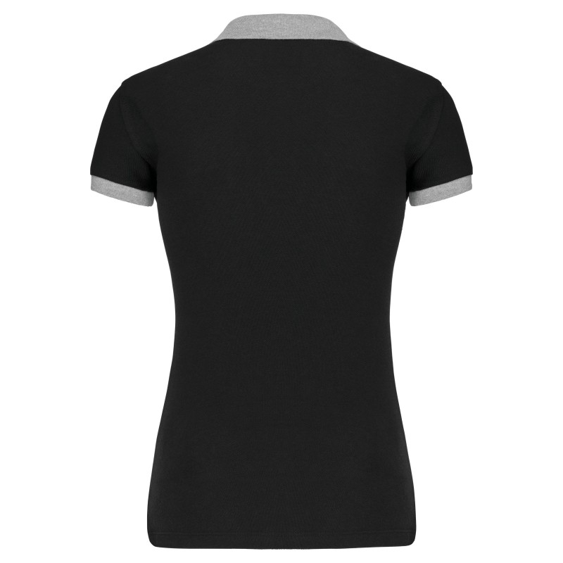 Polo piqué bicolore femme Black / Oxford Grey BACK