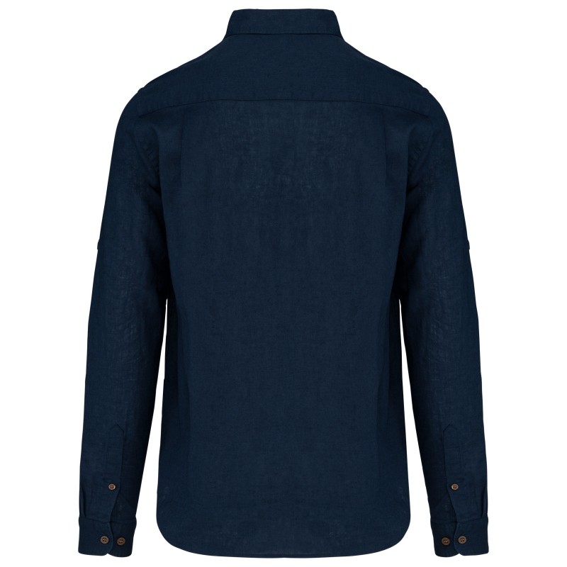Chemise lin et coton manches longues homme Navy BACK