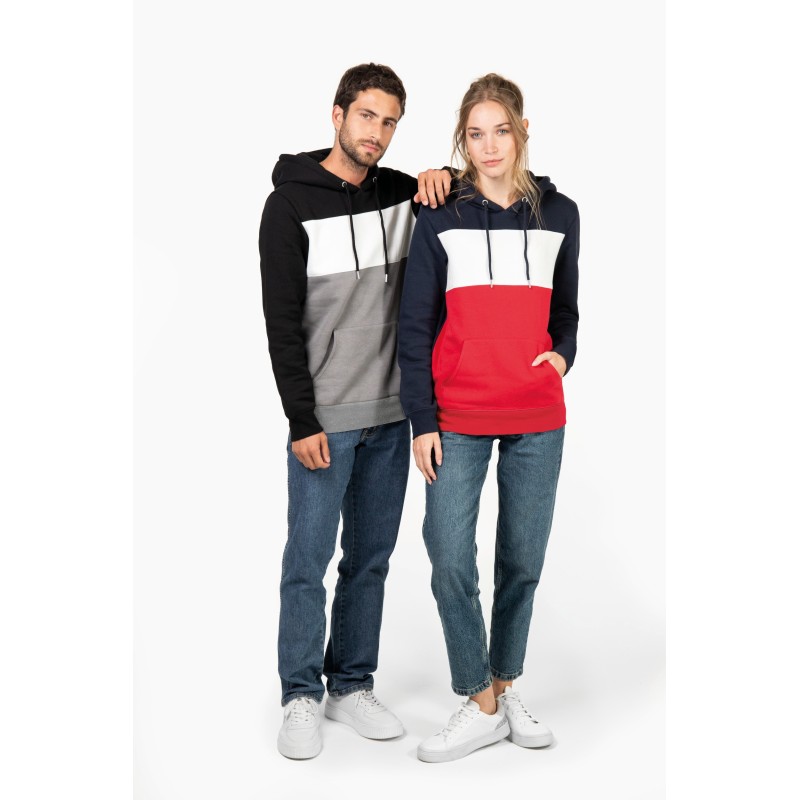 Sweat-shirt rugby tricolore à capuche unisexe