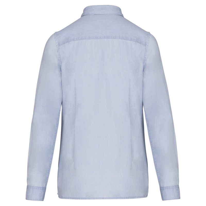 Chemise écoresponsable délavée en coton twill femme Bleached Indigo BACK