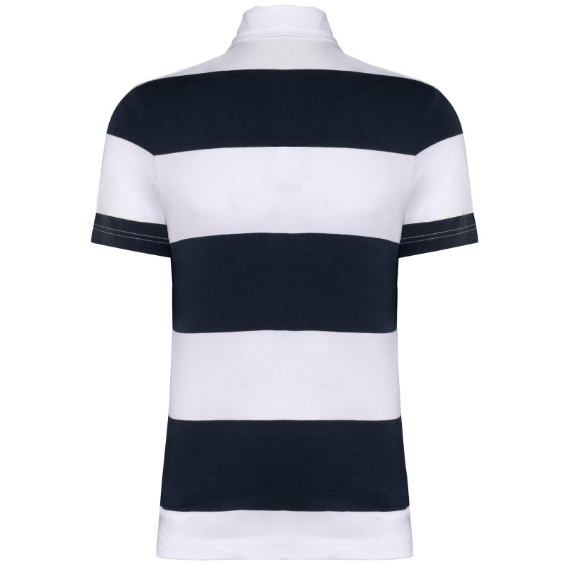 Polo rugby rayé manches courtes unisexe Navy / White Stripes BACK