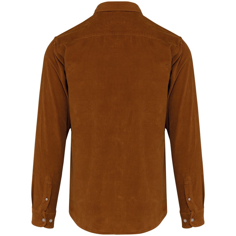 Chemise manches longues en velours homme Washed Brandy BACK