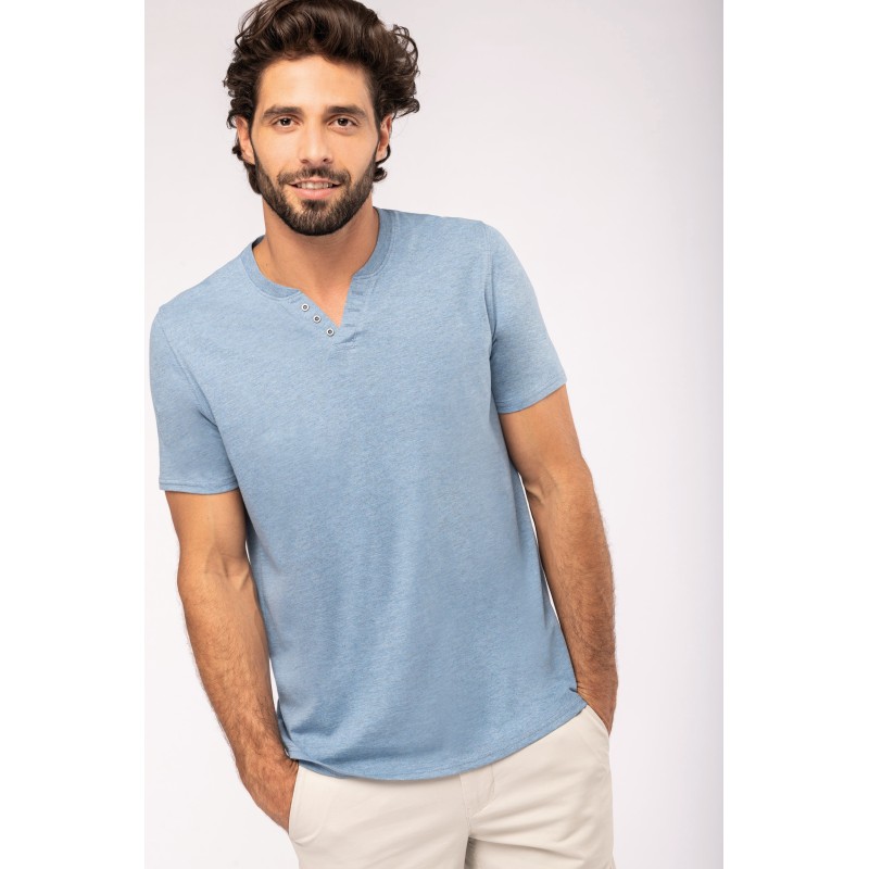 T-shirt écoresponsable henley manches courtes homme - 140 g