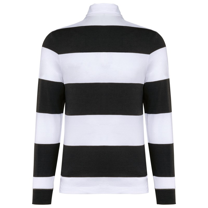 Polo rugby rayé manches longues unisexe Black / White Stripes BACK