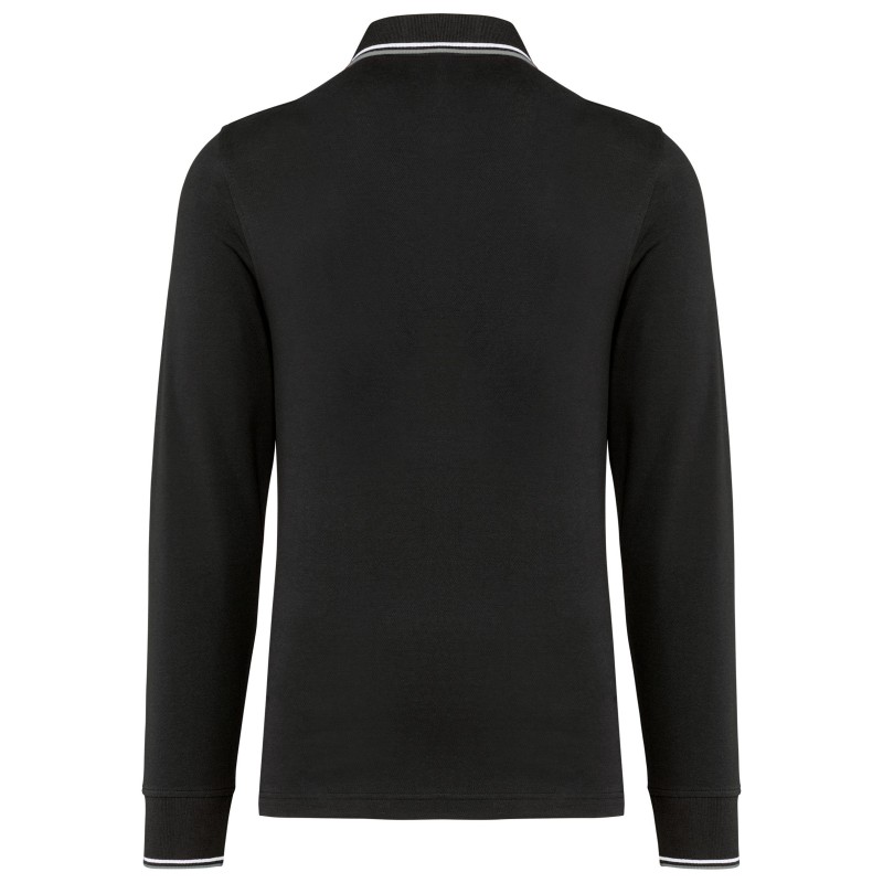 Polo rugby maille piquée manches longues homme Black / Light Grey / White BACK