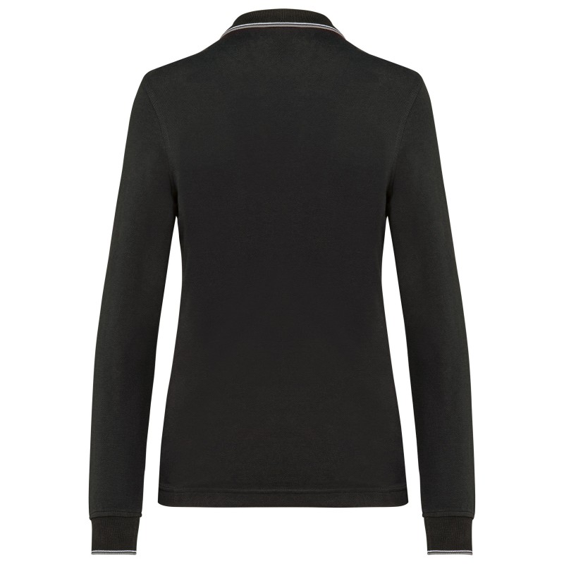 Polo rugby maille piquée manches longues femme Black / Light Grey / White BACK