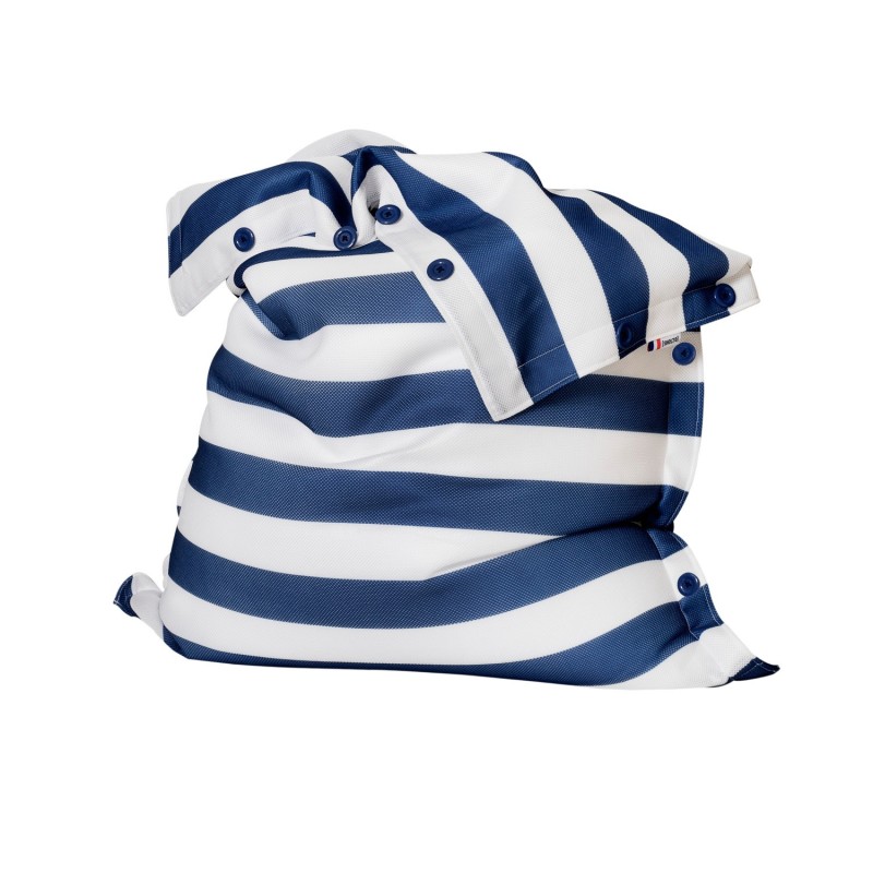 Pouf déhoussable à rayures Blanc / Navy Mesh FACE