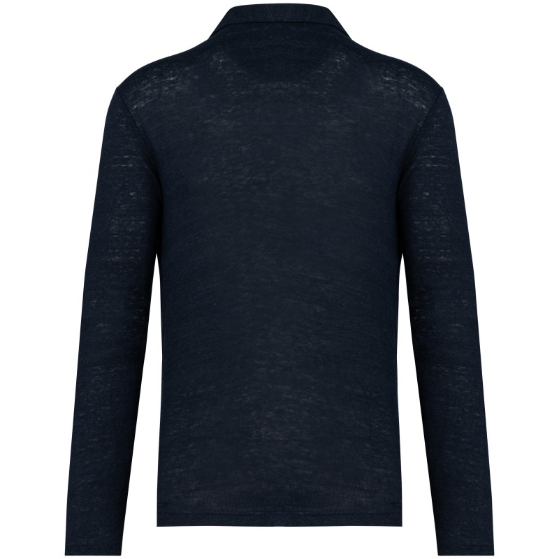 Polo manches longues en lin homme Navy Blue BACK
