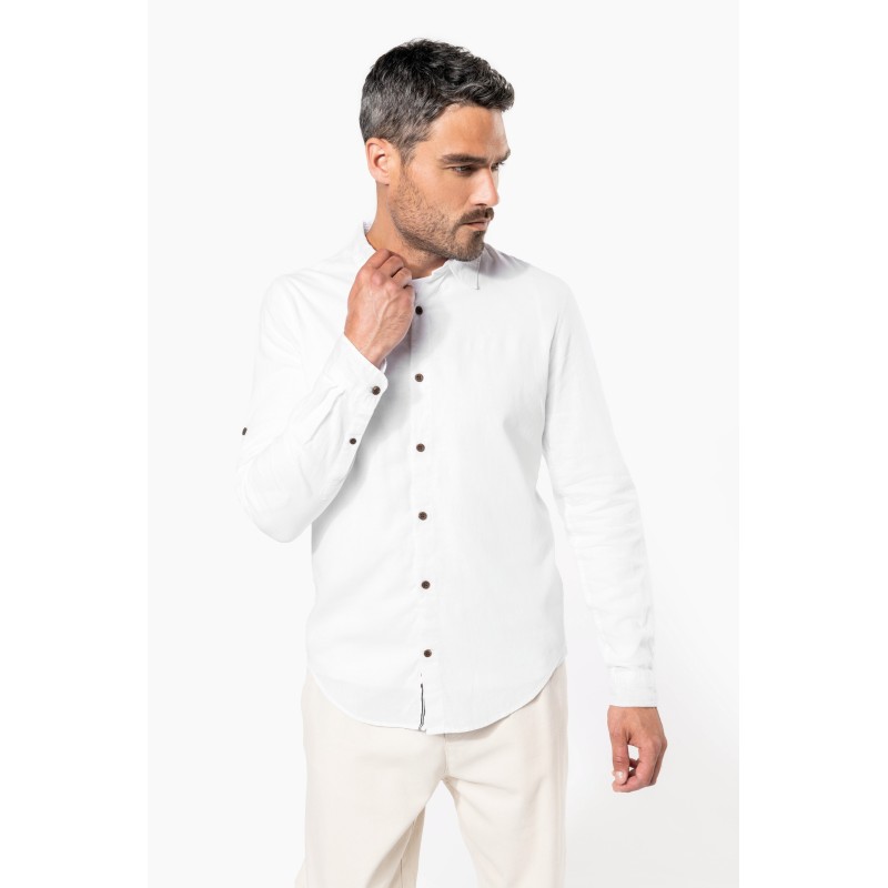 Chemise lin et coton manches longues homme