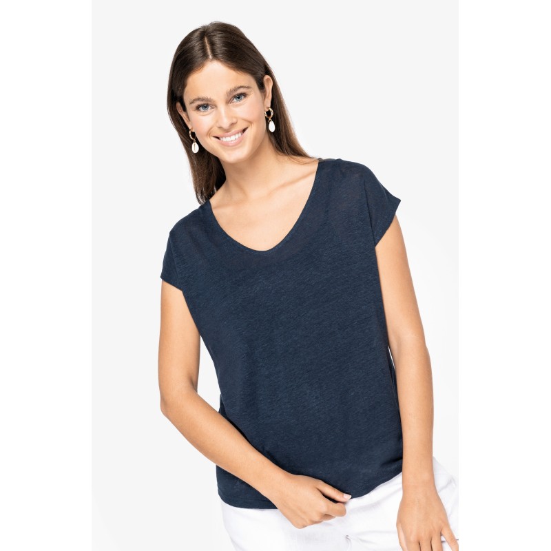T-shirt en lin col V femme