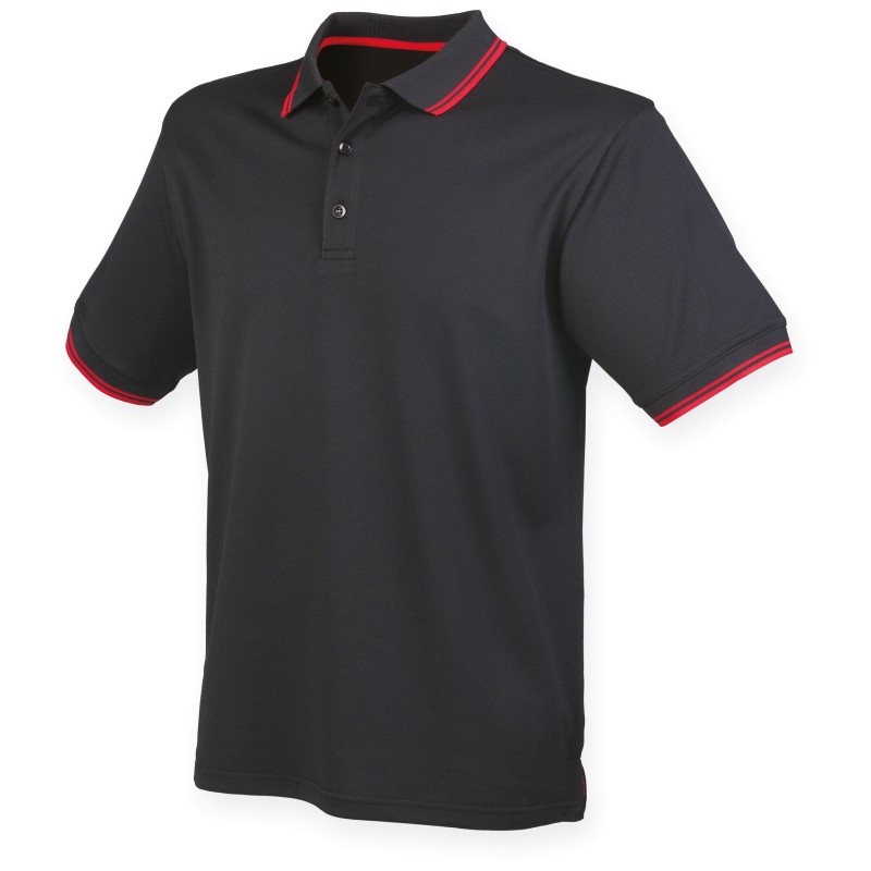 Polo Cool Plus avec liseré Black / Red FACE SIDE