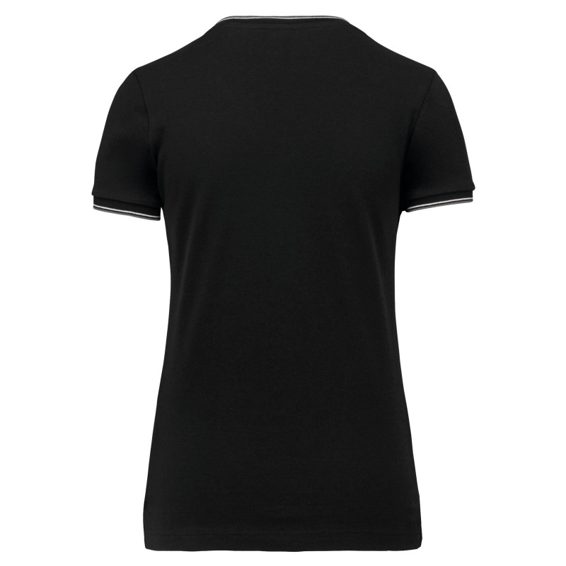 T-shirt maille piquée col V femme Black / Light Grey / White BACK