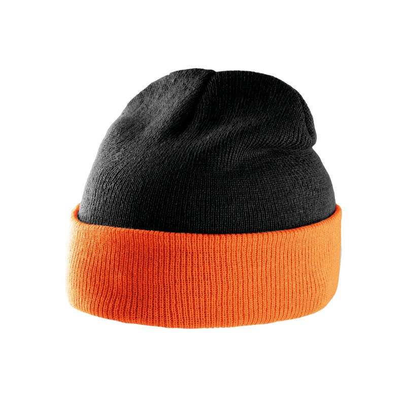 Bonnet bicolore avec revers Black / Orange FACE