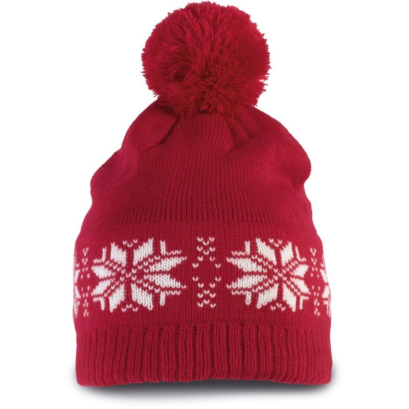 Bonnet de Noël tricoté motif étoiles Cherry Red FACE